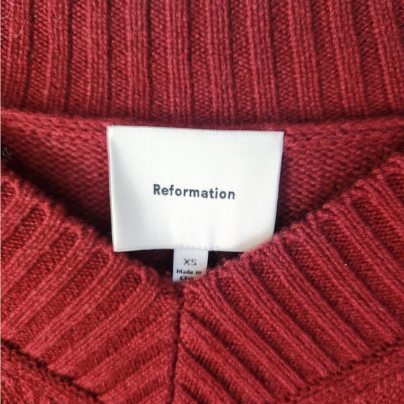 Reformation Rich Red V-Neck Sweater - Picture 3 of 8